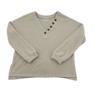Blu Pepper Cozy Life Beige Button Henley Super Soft Sweater Business Casual Sz M